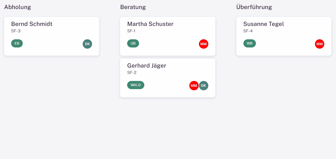 Sterbefall wird in Bestattersoftware verschoben Ein Sterbefall wird in der Bestattersoftware im Status verschoben