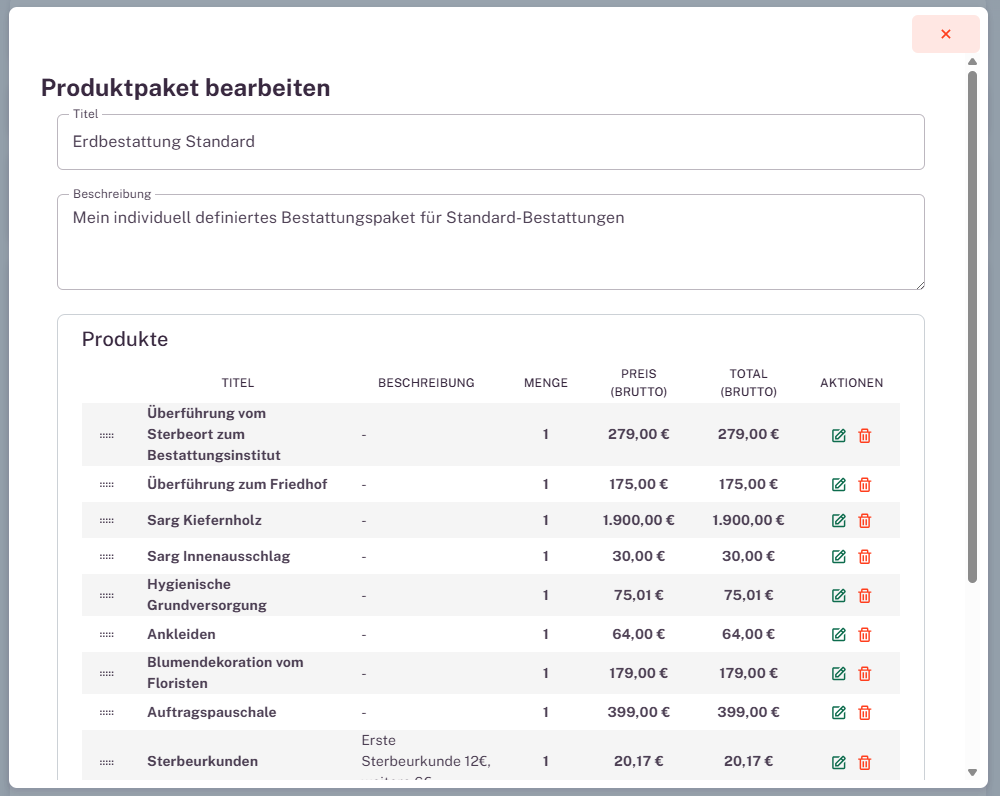 Produkte aus Katalog zur Rechnung hinzufügen